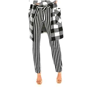 Express Mid Rise Black White Striped Tie Waist Ankle Pants XXS